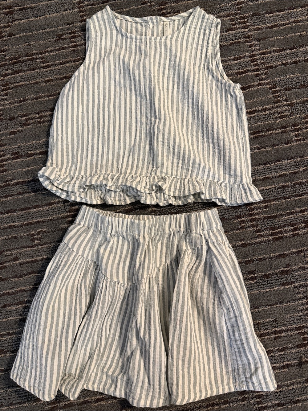 Rylee + Cru White and Pale Green Striped Girls Matching Set